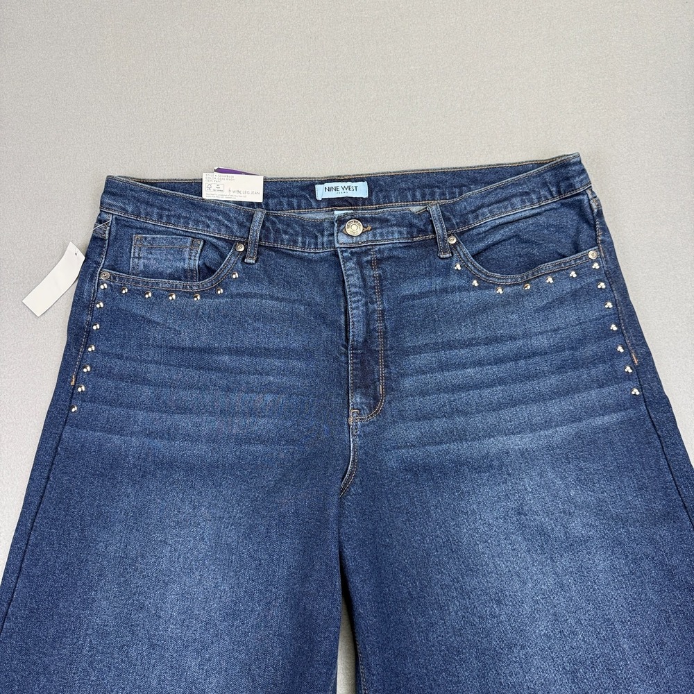 Nine West Womens Wide Leg Jeans Size 16 High Rise Baggy Stretch Studded NWT - Picture 4 of 16